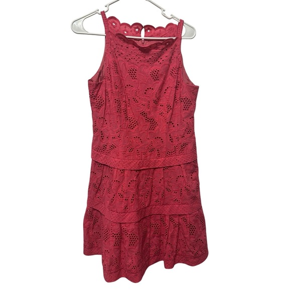Nanette Lepore Dresses & Skirts - Nanette Leopare Vibrant Pink Eyelet‎ Sleeves Tank Fullly Lined Dress Size  10